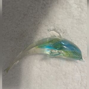 Glass Dolphin Figurine - Blue and Green Swirls 8"